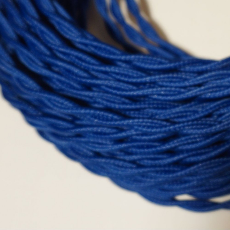 câble électrique textile torsadé bleu