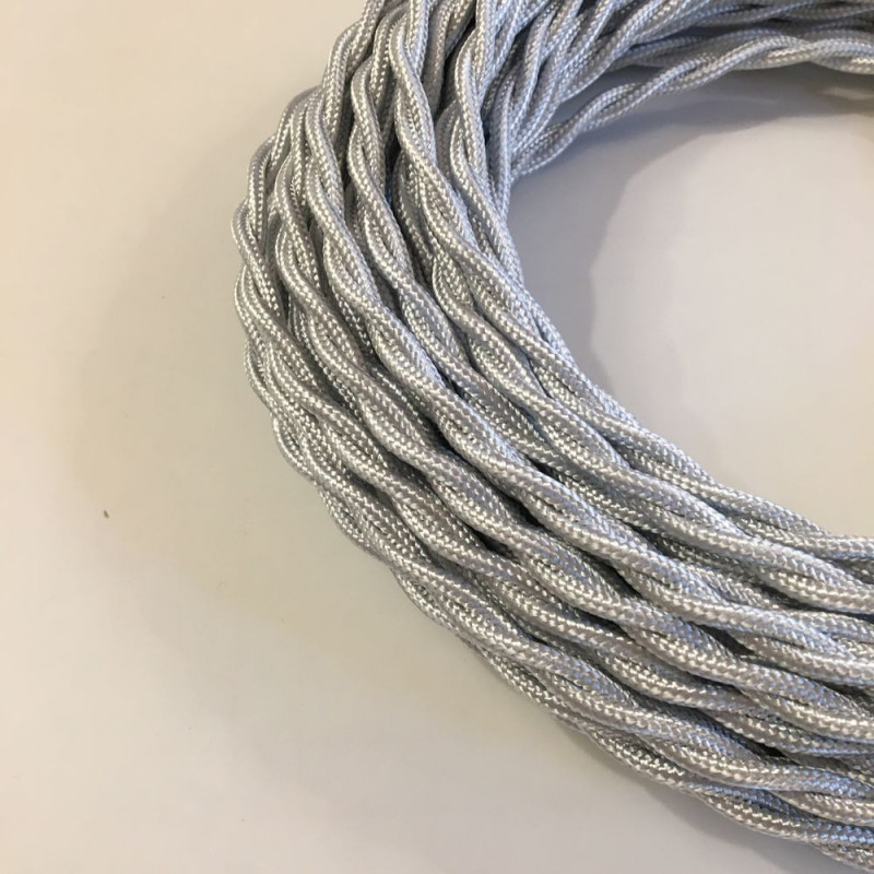 câble électrique textile torsadé gris très clair