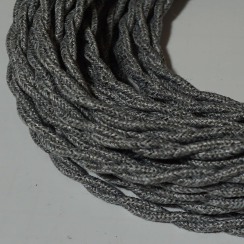 câble électrique textile torsadé lin gris