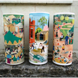 lampe cylindrique avec affiche scolaire